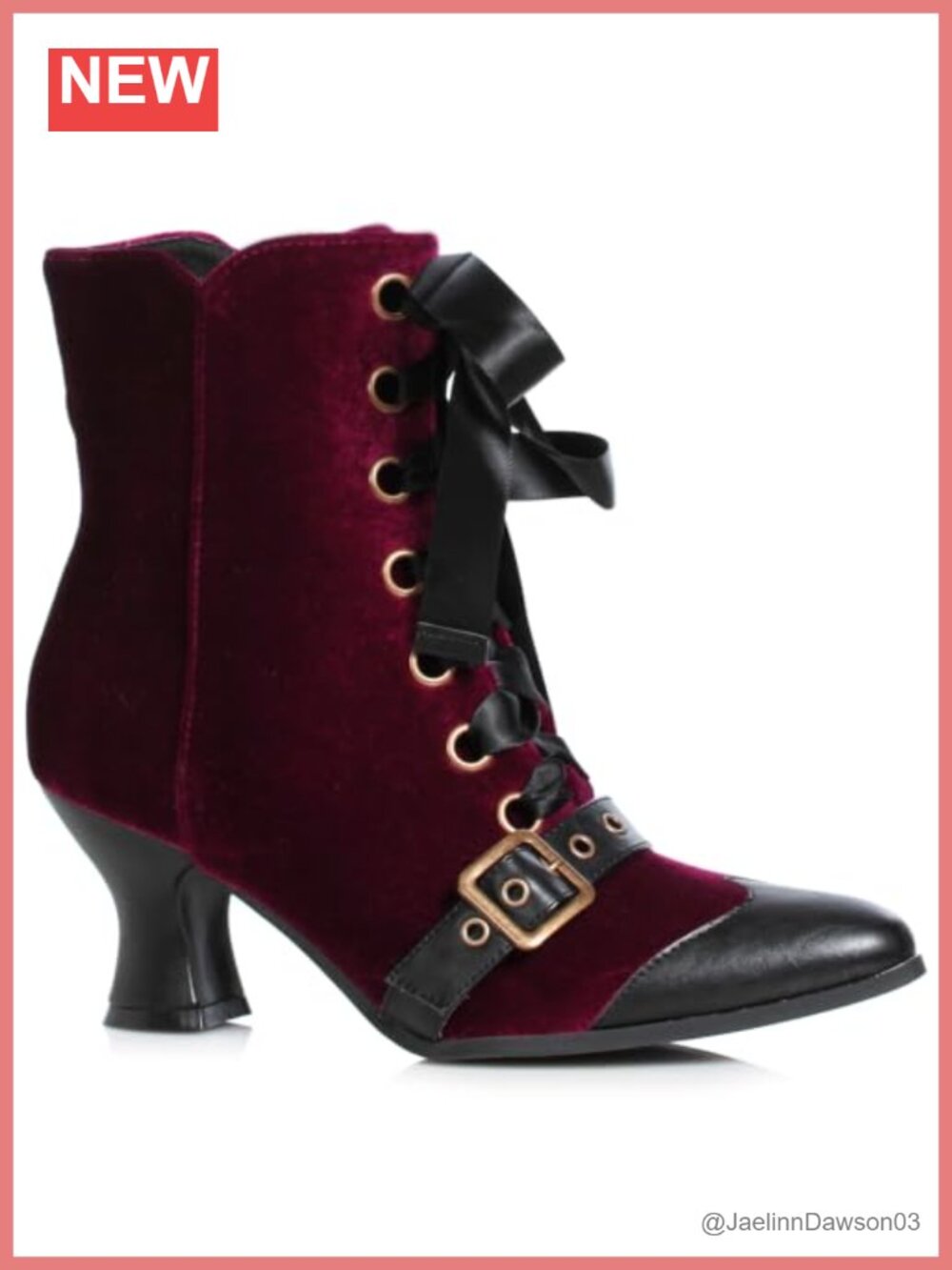 Velvet Mid-Calf Fashion Bootie with Side Zipper & Laces, Round Toe Block Heel